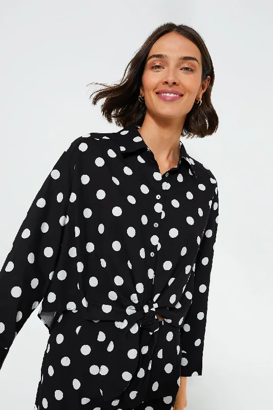 Black Polka Dot Tie-Front Juliana Shirt