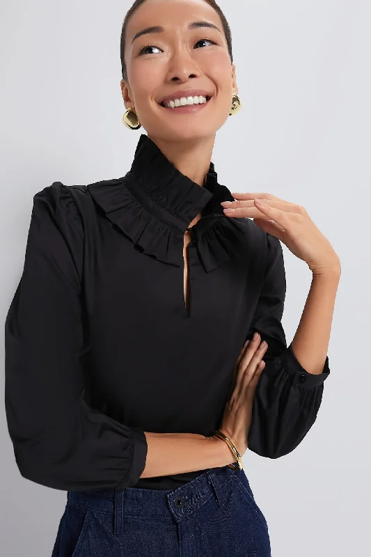 Black Ruffle Neck Bouvier Blouse