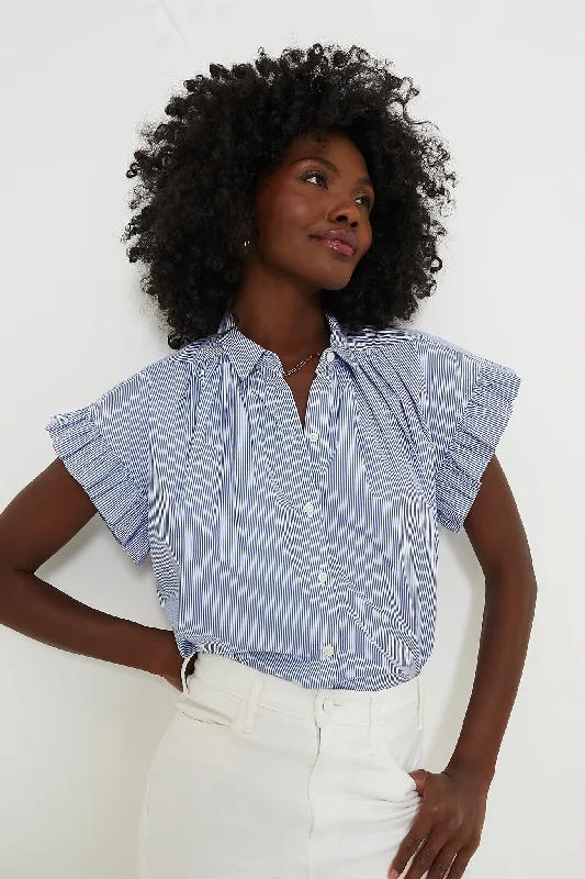 Blue and White Stripe Marianne B Ruffle Sleeve Shirt