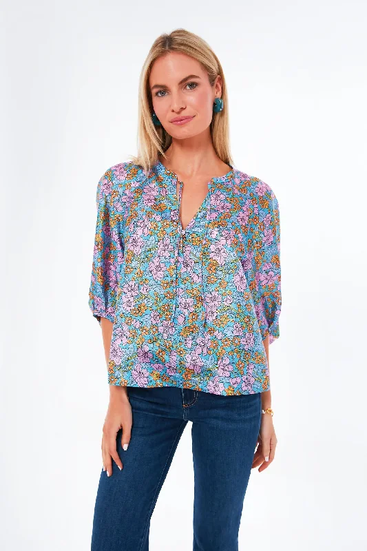 Blue Flowerscape Martha Blouse