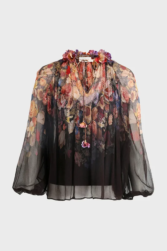 Morisot Black Print Luminosity Floral Blouse