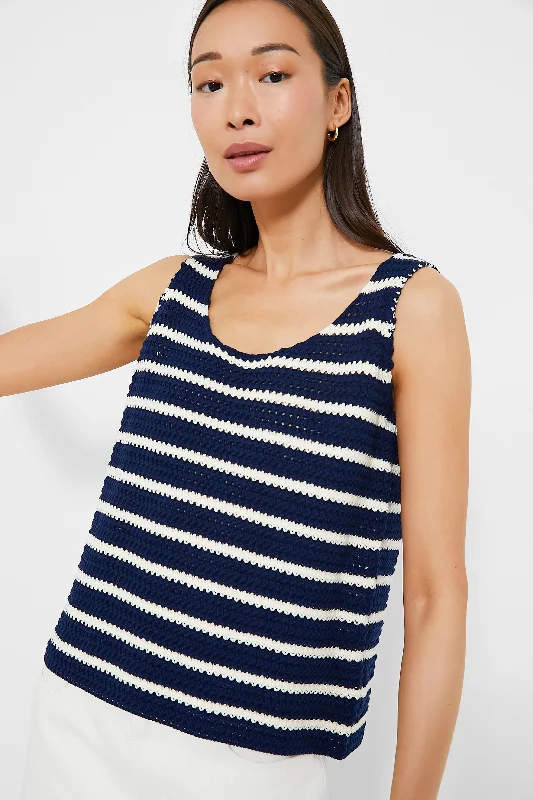 Navy Stripe Crochet Koda Tank