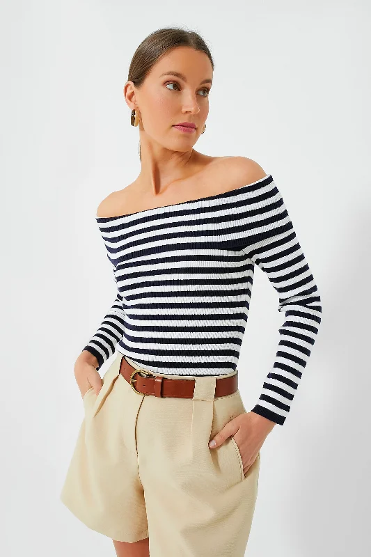 Navy Stripe Off The Shoulder Reese Top