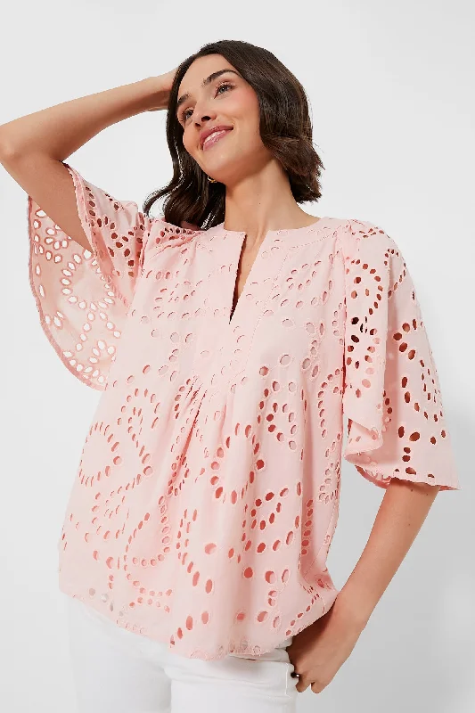 Pink Salt Eyelet Finley Flutter Sleeve Top