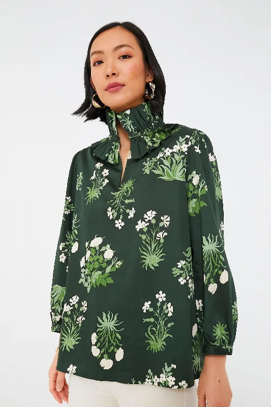 Viridian Stamped Bouquets Bouvier Blouse