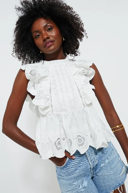 White Jeanetta Eyelet Tank Top