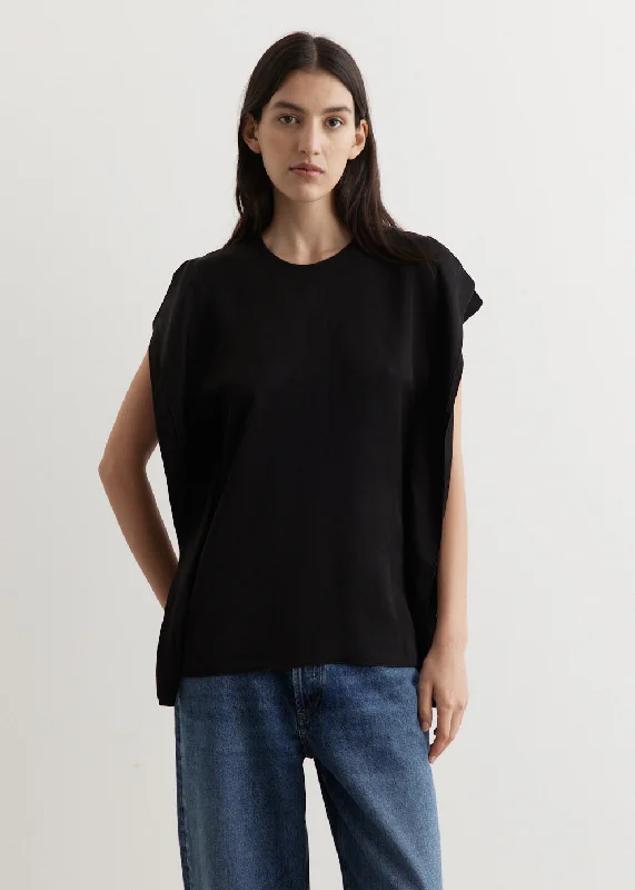 Women's Autumn T-Shirts-Side-Drape Satin Top