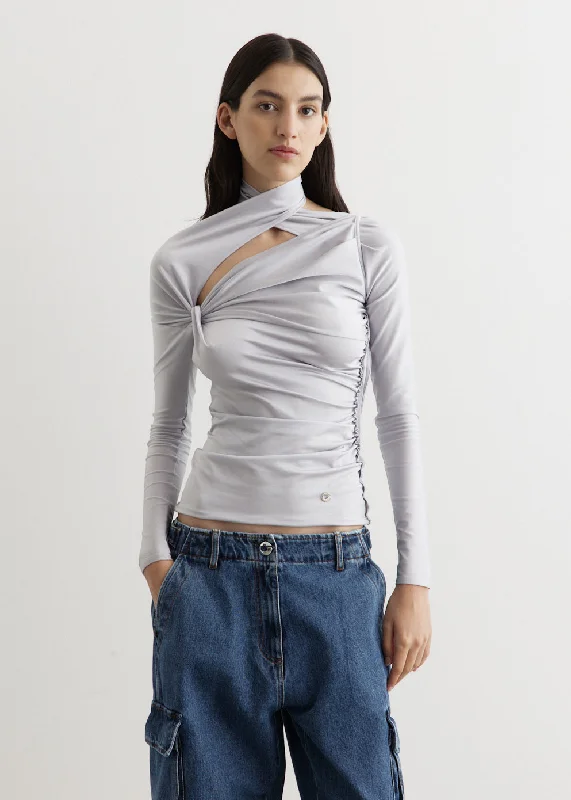 Women's Square Neck T-Shirts-Asymmetric Twisted Top