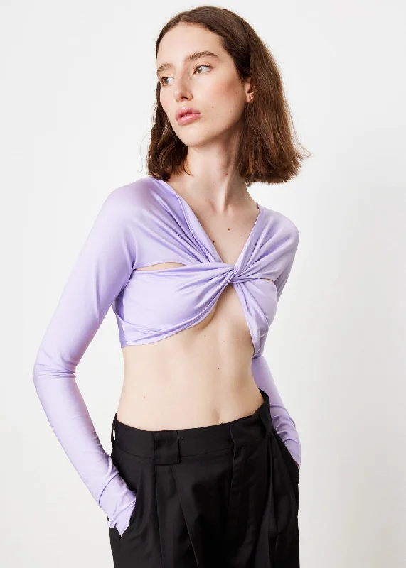 Women's Boat Neck T-Shirts-Cropped Draped Top