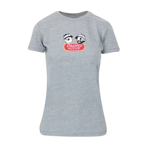 Women's Faux Suede T-Shirts-Ladies Strapped Baltimore T-shirt | Heather Grey