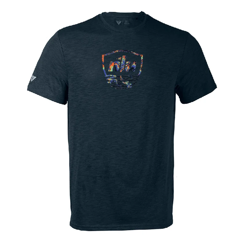 Women's Boyfriend T-Shirts-Nest T-Shirt by Levelwear | Navy w/ Acid Drop Nest Logo