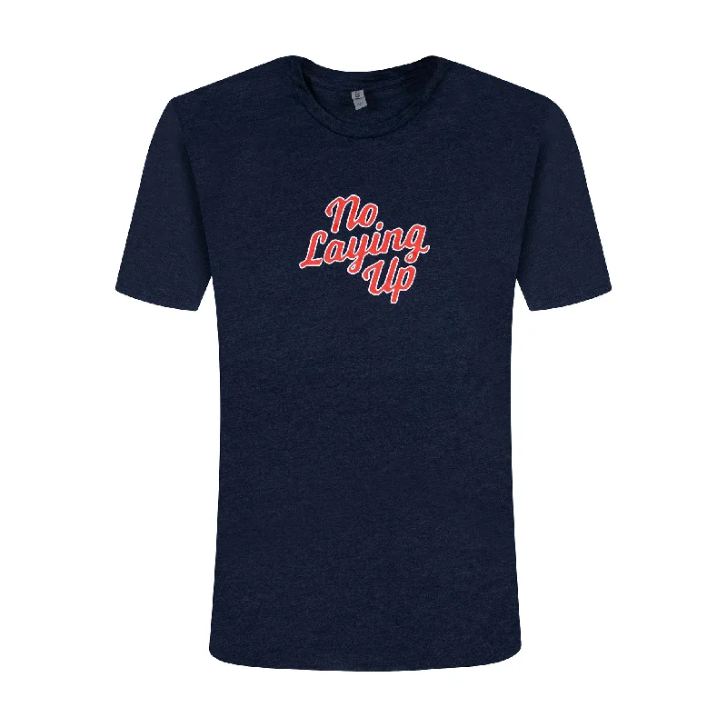 Women's Deconstructed T-Shirts-NLU Retro Wordmark T-shirt | Red & White on Navy