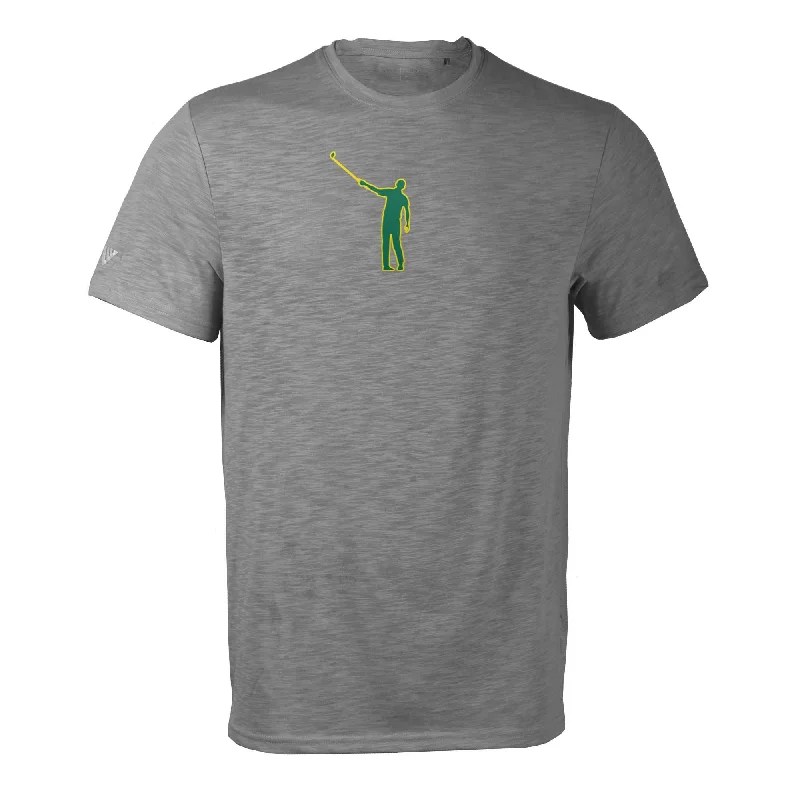 Women's Chest Pocket T-Shirts-No Laying Up Wayward Drive T-Shirt by Levelwear | Pebble Grey w/ Green & Yellow