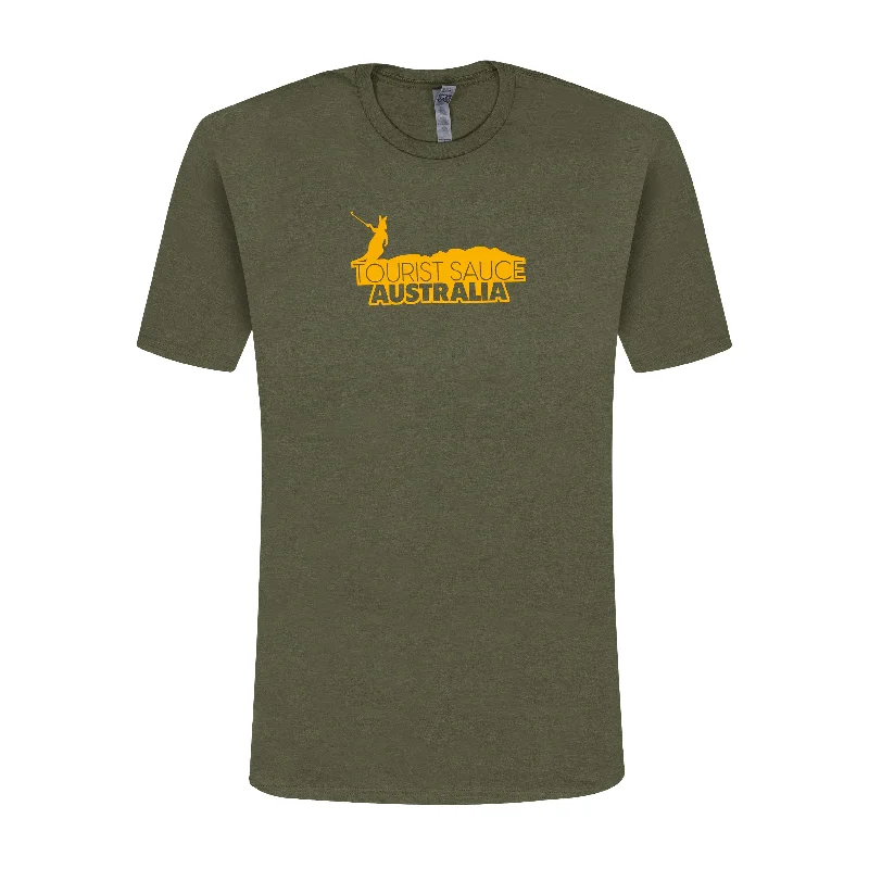 Women's Casual T-Shirts-Tourist Sauce 9: Australia Logo T-shirt | Military Green