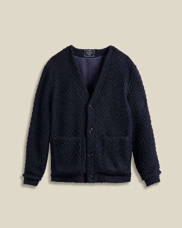 Women's Glitter Pleated Cardigans-Cardigan Knitted Herringbone - Navy