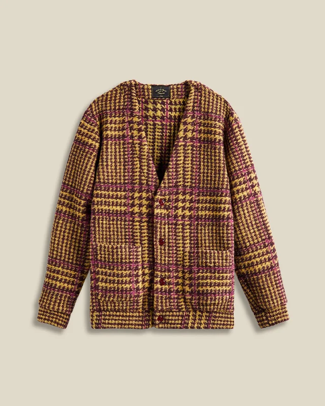 Women's High-Waisted Pleated Cardigans-Gales Cardigan - Bordeaux/Mustard