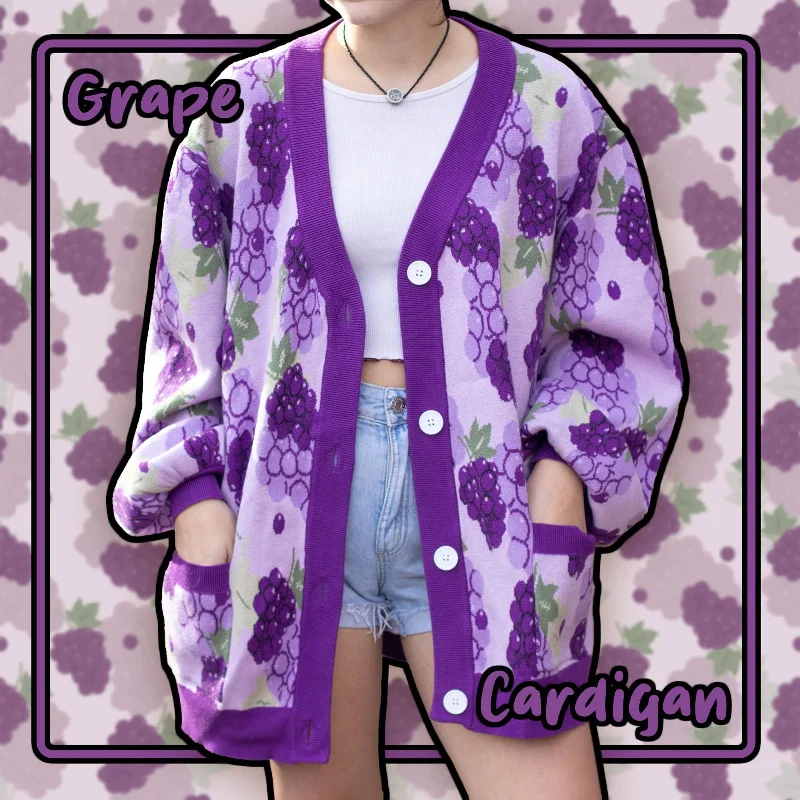 Women's Button-Front Denim Cardigans-Grape Cardigan