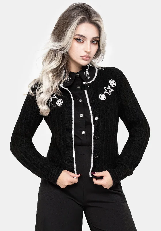 Women's Lace A-Line Cardigans-Pentagram Embroidered Cardigan