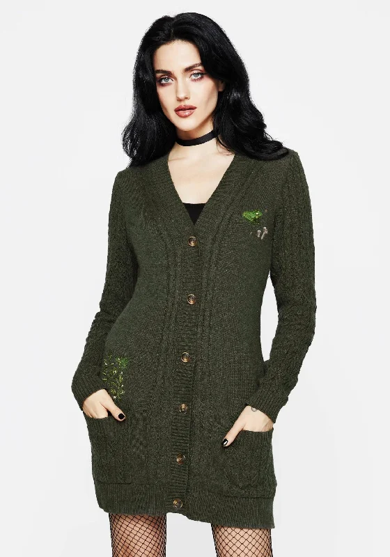 Women's Floral Cardigans-Swamplife Embroidered Cable Knit Longline Cardigan