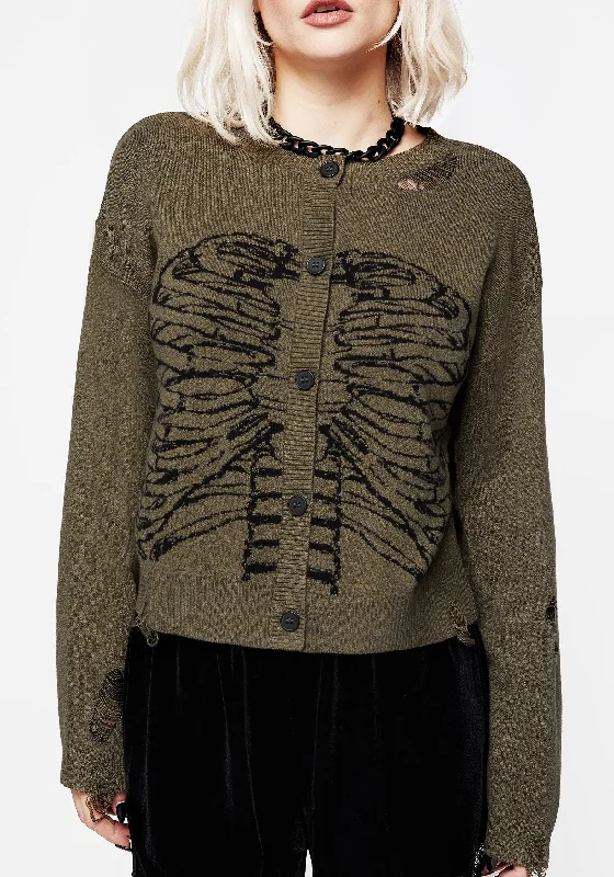 Women's Fringe Denim Cardigans-Vertebrae Graphic Knit Crop Cardigan