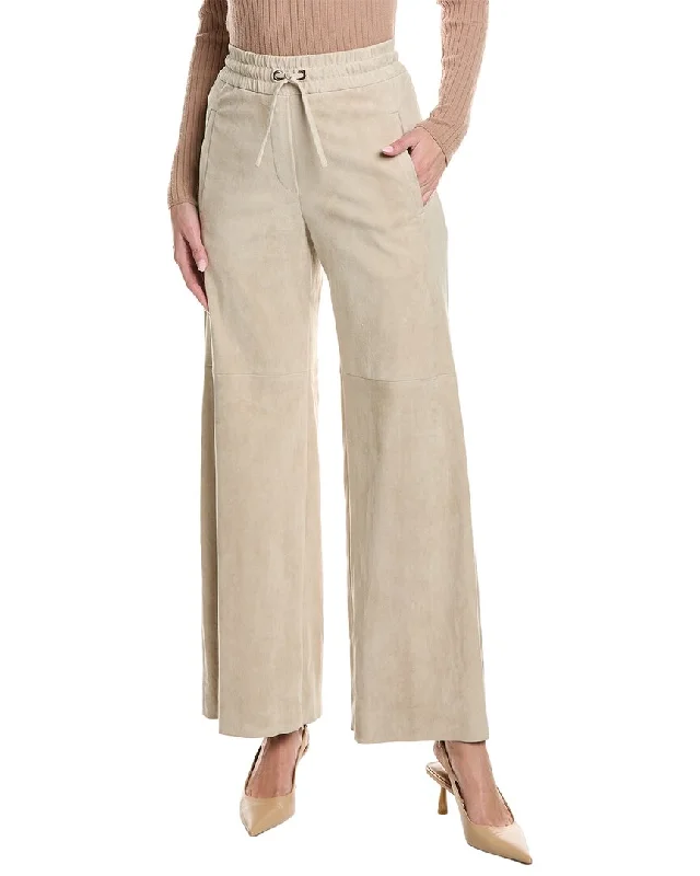 Women's Windowpane Pants-Brunello Cucinelli Leather Pant