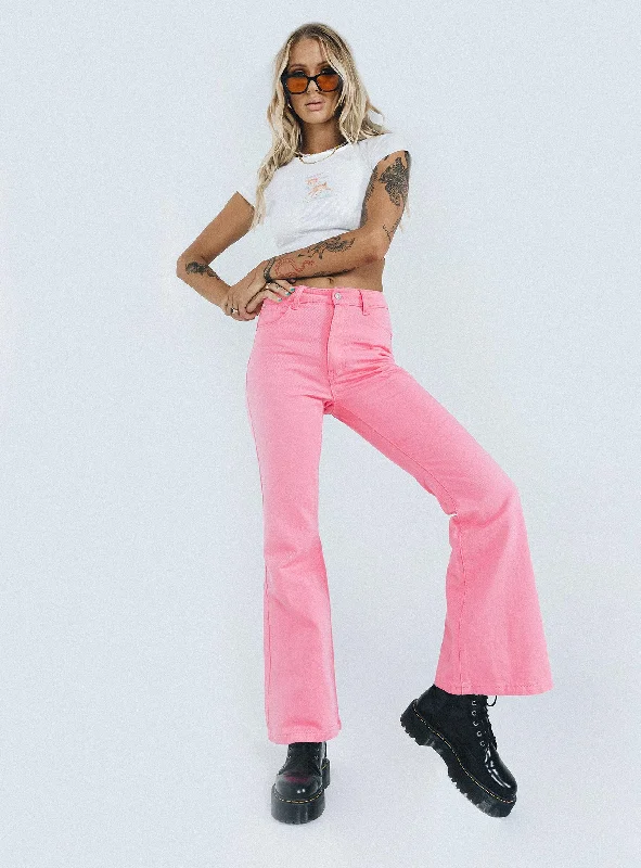 Women's Retro Pants-Cabarita Lounge Denim Jeans Pink