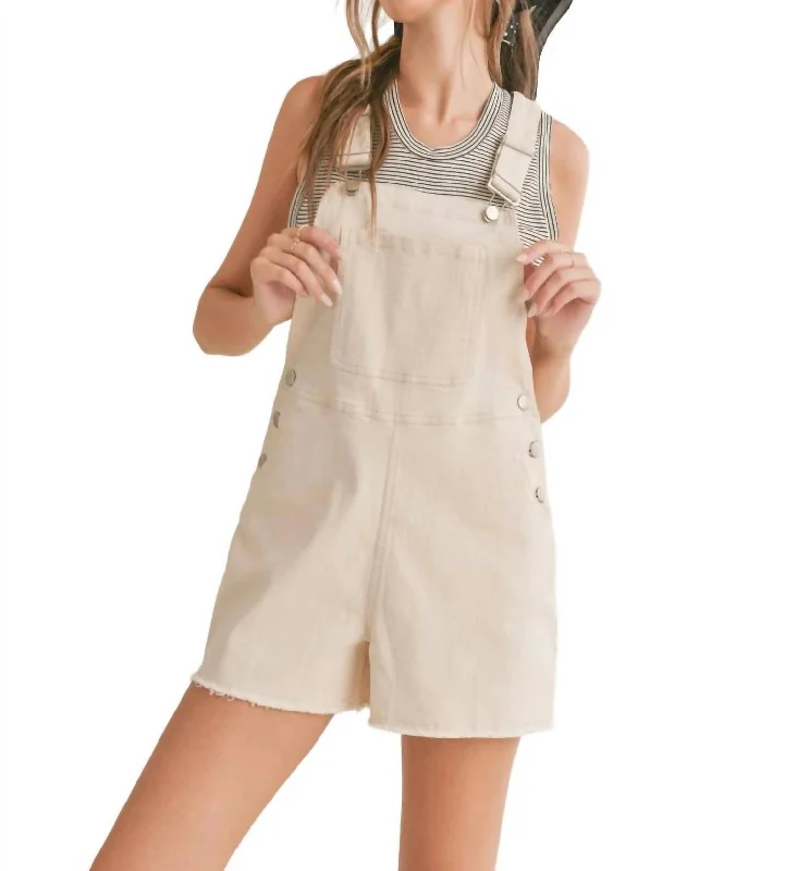 Women's Patterned Pants-Clear Eyes Denim Overalls In Cream