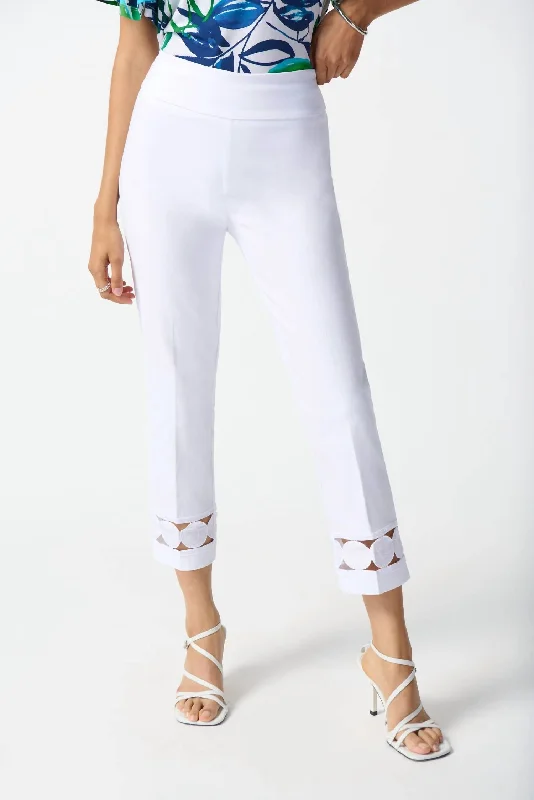 Women's Lounge Pants-Cropped Pull On Pants In White