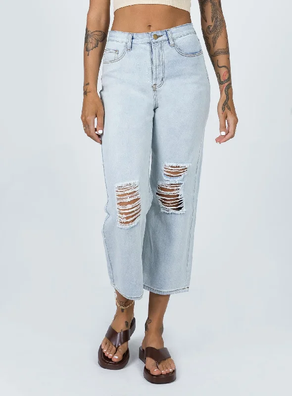 Women's Utility Pants-Billed Ripped Jean Light Wash Denim