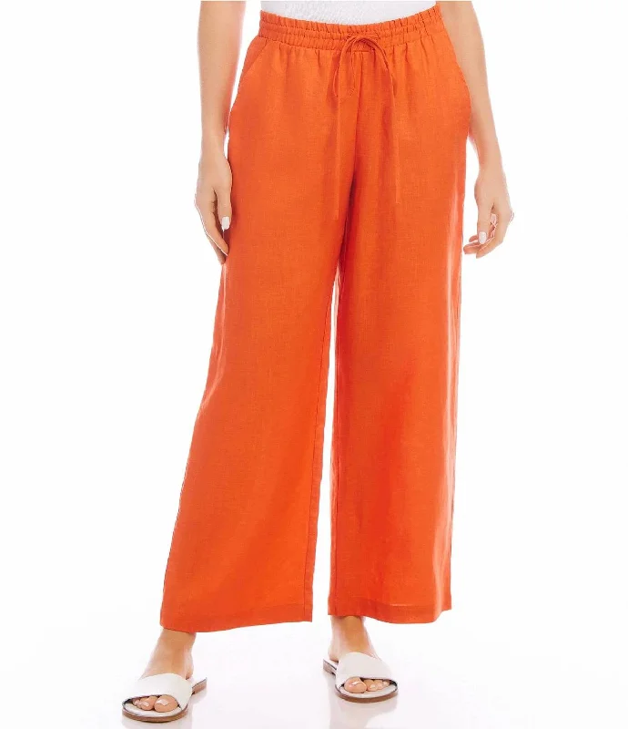 Women's Light Wash Pants-Drawstring Pants In Orange