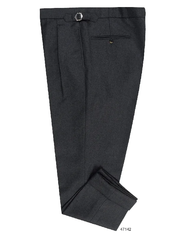 Women's Vacation Pants-Dugdale Dark Grey Wool Flannel High Waisted Pant