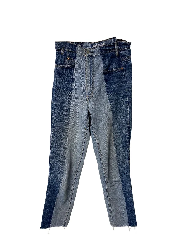 Women's Chic Pants-E.L.V. Contrast Straight Leg Jeans in Blue Denim