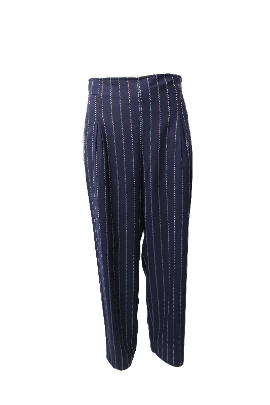 Women's Resort Pants-Ganni Pinstripe Wide Leg Pants in Blue Polyester