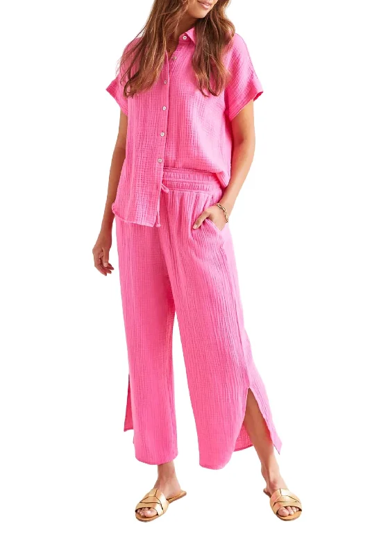 Women's Bold Color Pants-Gauze 2 Ways Wide Leg Pant In Hot Pink