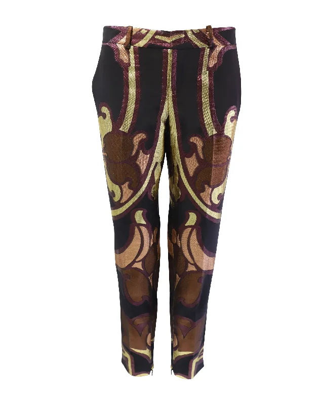 Women's Geometric Print Pants-Gucci Art Nouveau Disco Trousers in Multicolor Jacquard Silk