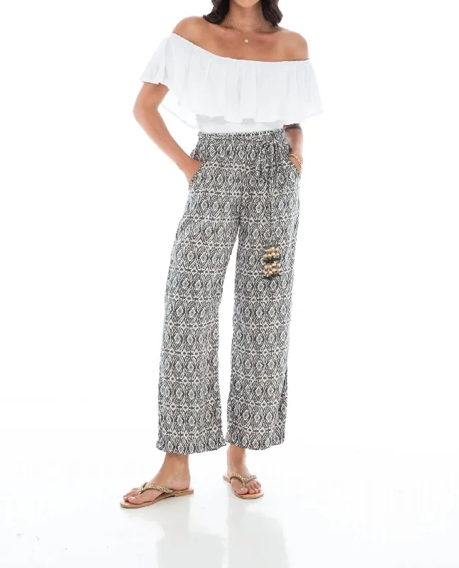 Women's Pleated Front Pants-Ikat Pants In Grey