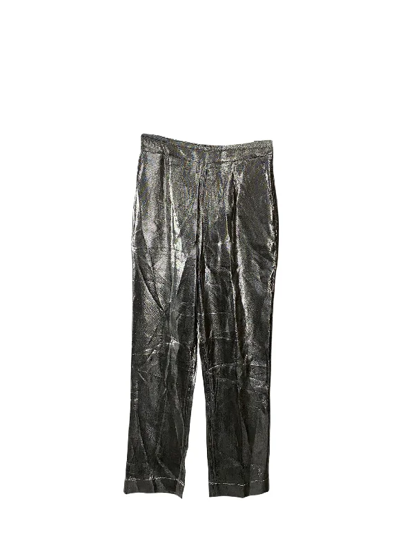 Women's Capri Pants-Isa Arfen Slim Fit Pants in Silver Lamé