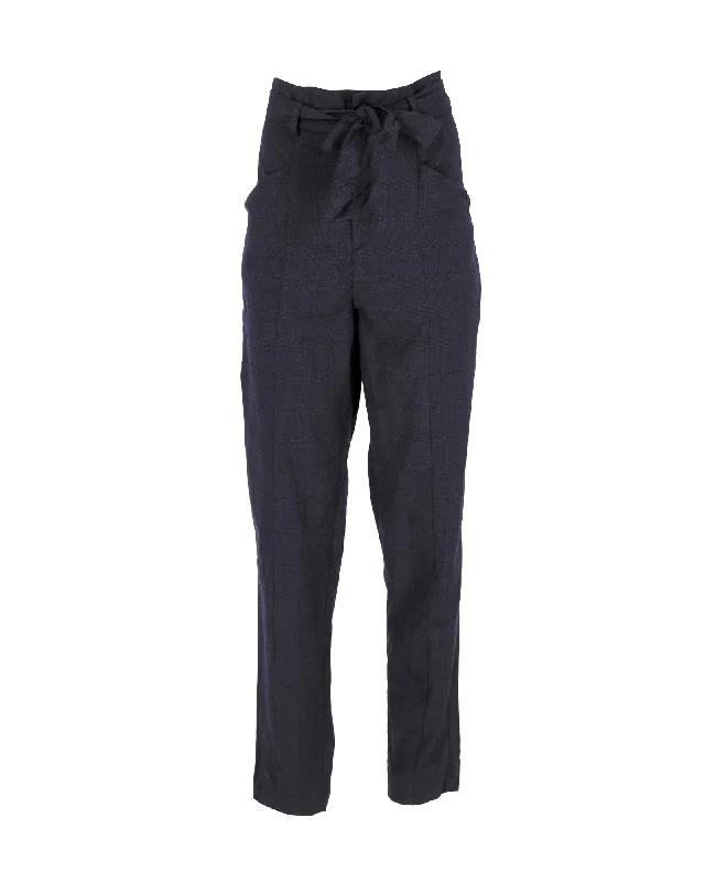 Women's Concert Pants-Isabel Marant Etoile Tie-Waist Trousers in Navy Blue Wool