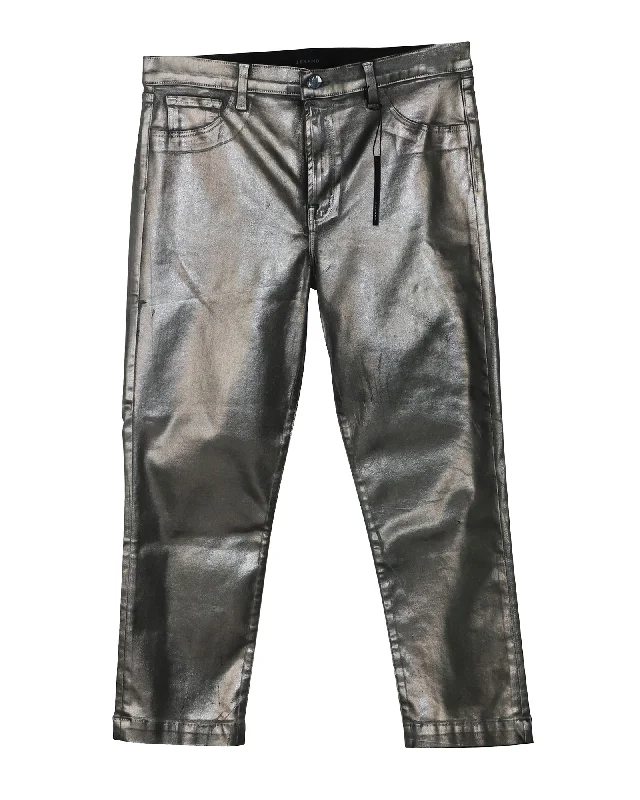 Women's Breathable Pants-J Brand Ruby High Rise Crop Cigarette Jeans in Galactic Silver Lyocell