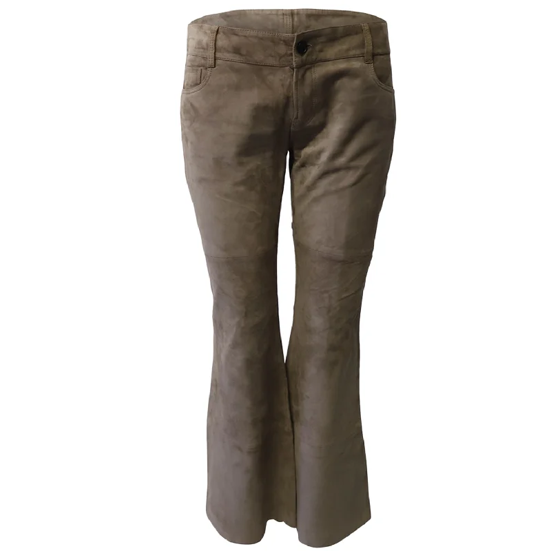 Women's Metallic Pants-Joseph Suede Bellbottom Pants in Brown Lambskin