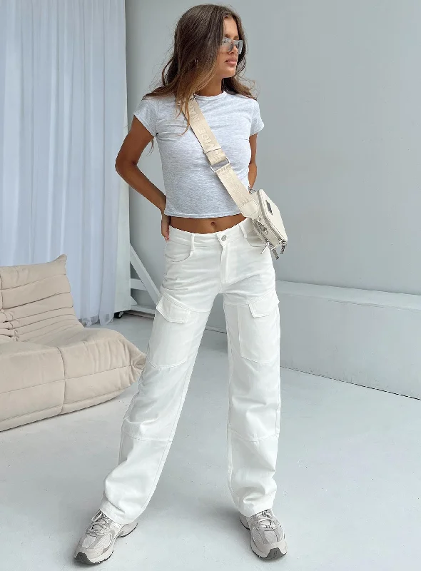 Women's Spring Pants-Kapala Cargo Jeans White