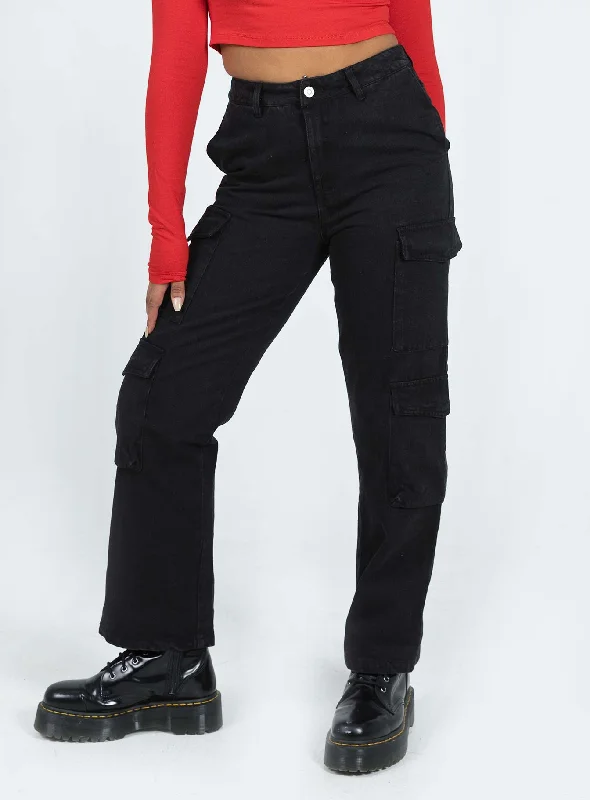 Women's Roll-Up Pants-Kingston Cargo Jean Black