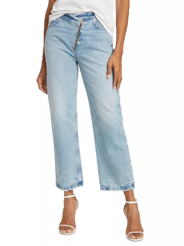 Women's Pleated Front Pants-Le Jane Crop Angled Zipper Jean In Rhode