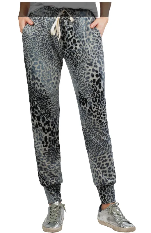 Women's Bell Bottom Pants-Leopard Print Jogger In Khaki