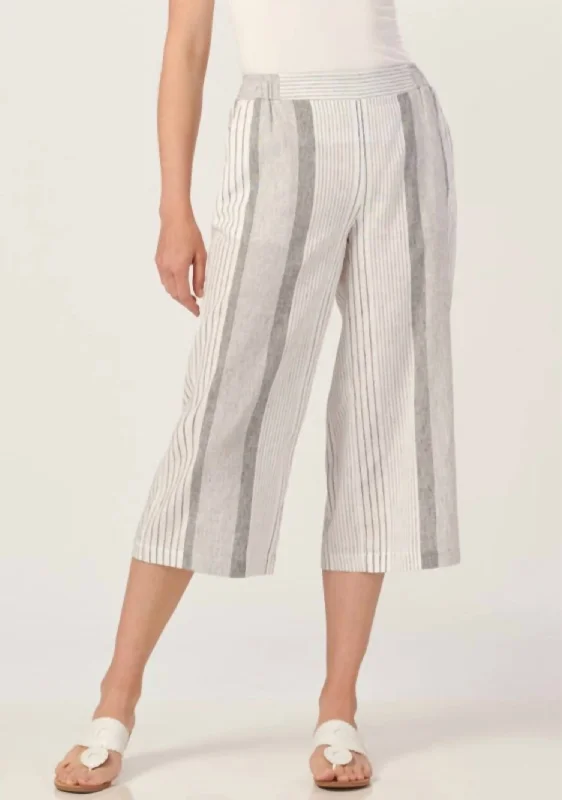 Women's Trendy Pants-Linen Blend Striped Crop Pant In White