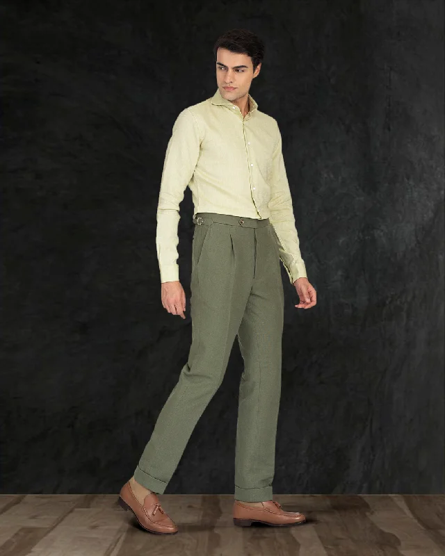 Women's Fold-Over Waist Pants-Linen Cotton Canvas: Olive Pant