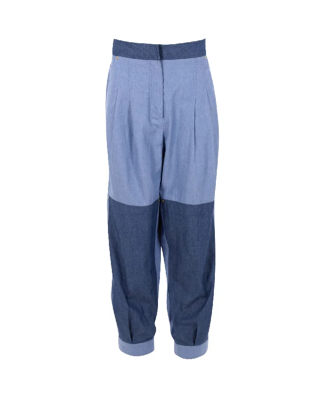 Women's Hiking Pants-Loewe Patchwork Wide-leg Denim Pants in Blue Cotton