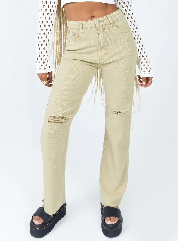 Women's Plaid Pants-Lou Jeans Beige