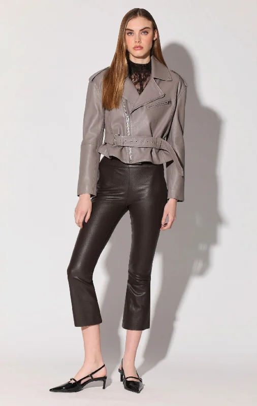 Women's Herringbone Pants-Luisa Pant, Mocha - Stretch Leather