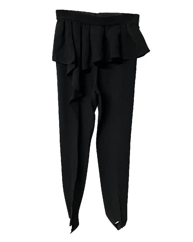 Women's Moto Pants-Moschino Ruffled Leggings with Foot Strap in Black Acetate